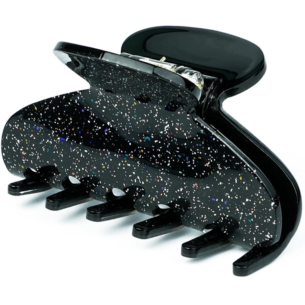 Acetate Hair Claw Clip, 3 Inch Sparkle Medium (Black with glitter shimmer)
